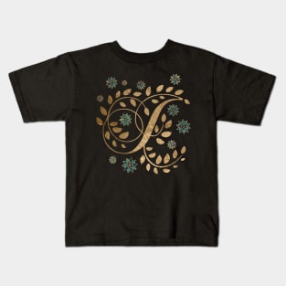 Luxury Golden Calligraphy Monogram with letter J Kids T-Shirt